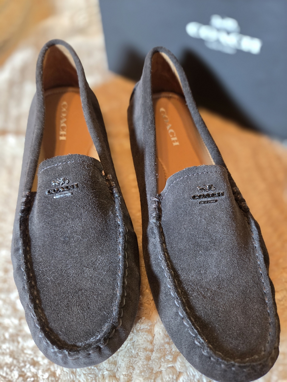 COACH Women's Suede Loafers in Dark Brown